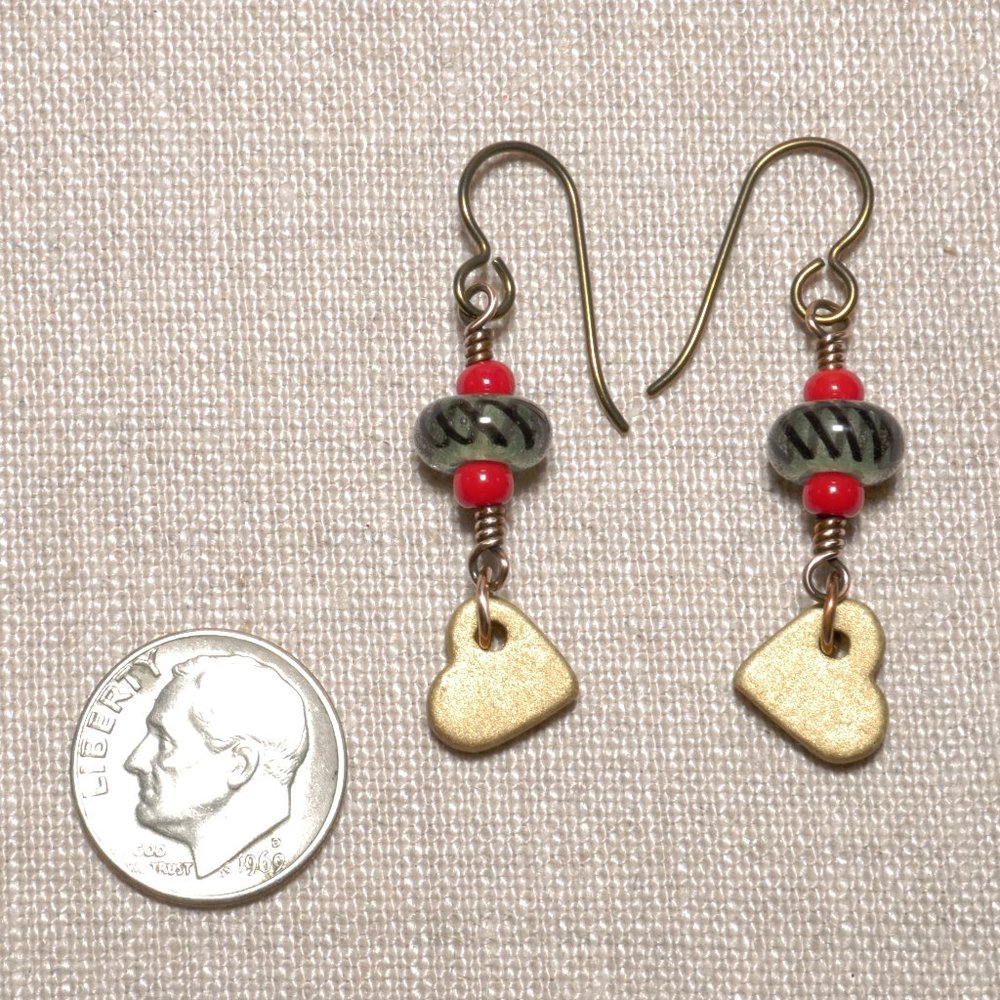 Hand Crafted Handmade Earrings Ceramic Hearts Dangle Earrings - Picture 3 of 4